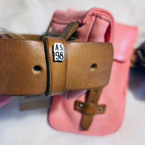A.S.98 Helene Sling Bag Shock Pink & Natural Leather, NWT, Belt Sling Crossbody - Picture 4 of 11